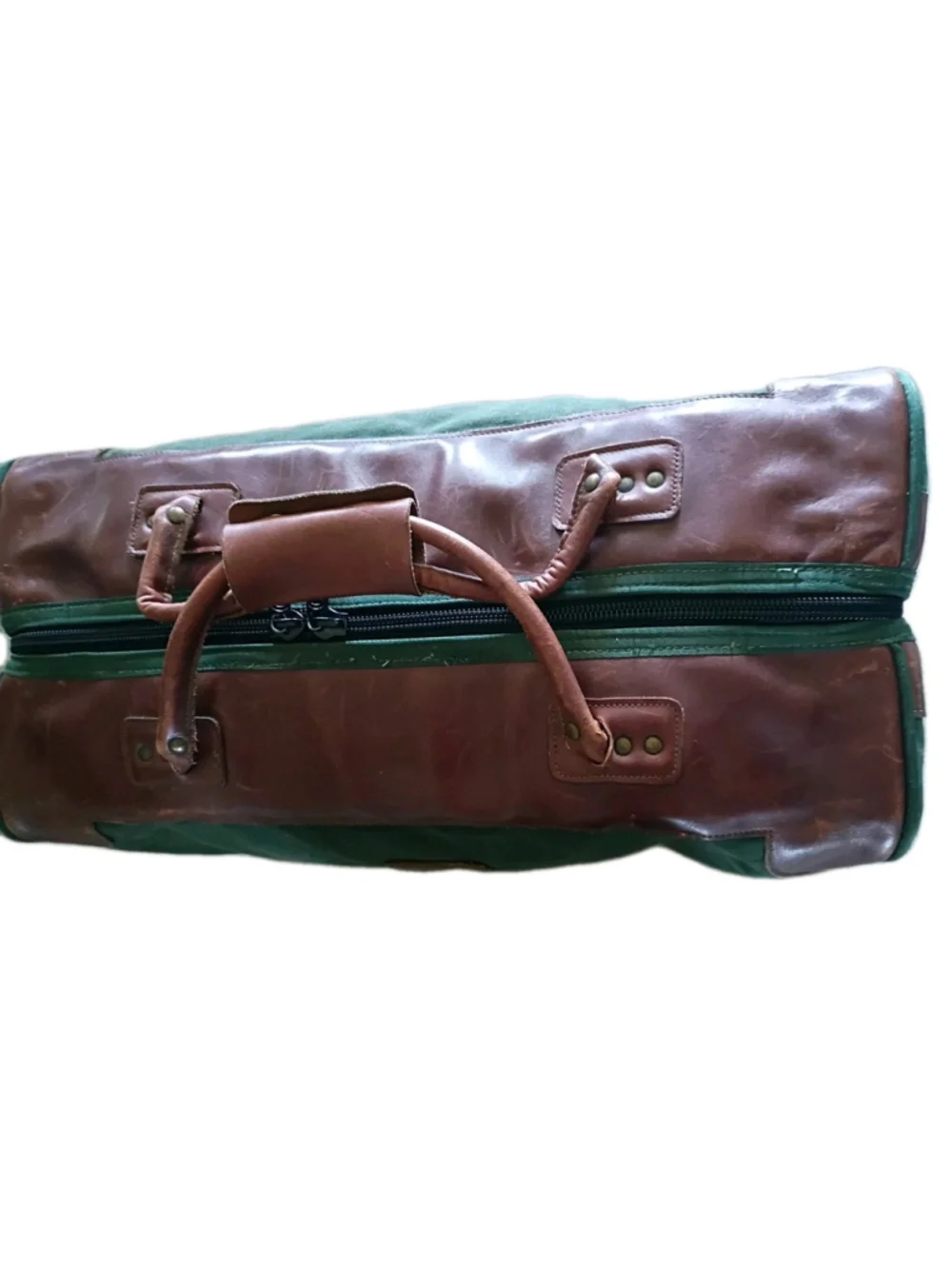 ORVIS BATTENKILL-Green Canvas/Leather Double Zip & Handle Clamshell Carryall-VTG